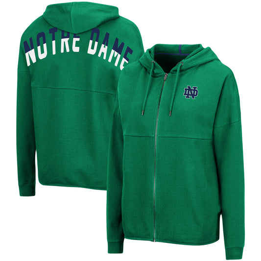 Women's Colosseum Green Notre Dame Fighting Irish Two-Hit Full-Zip Hoodie