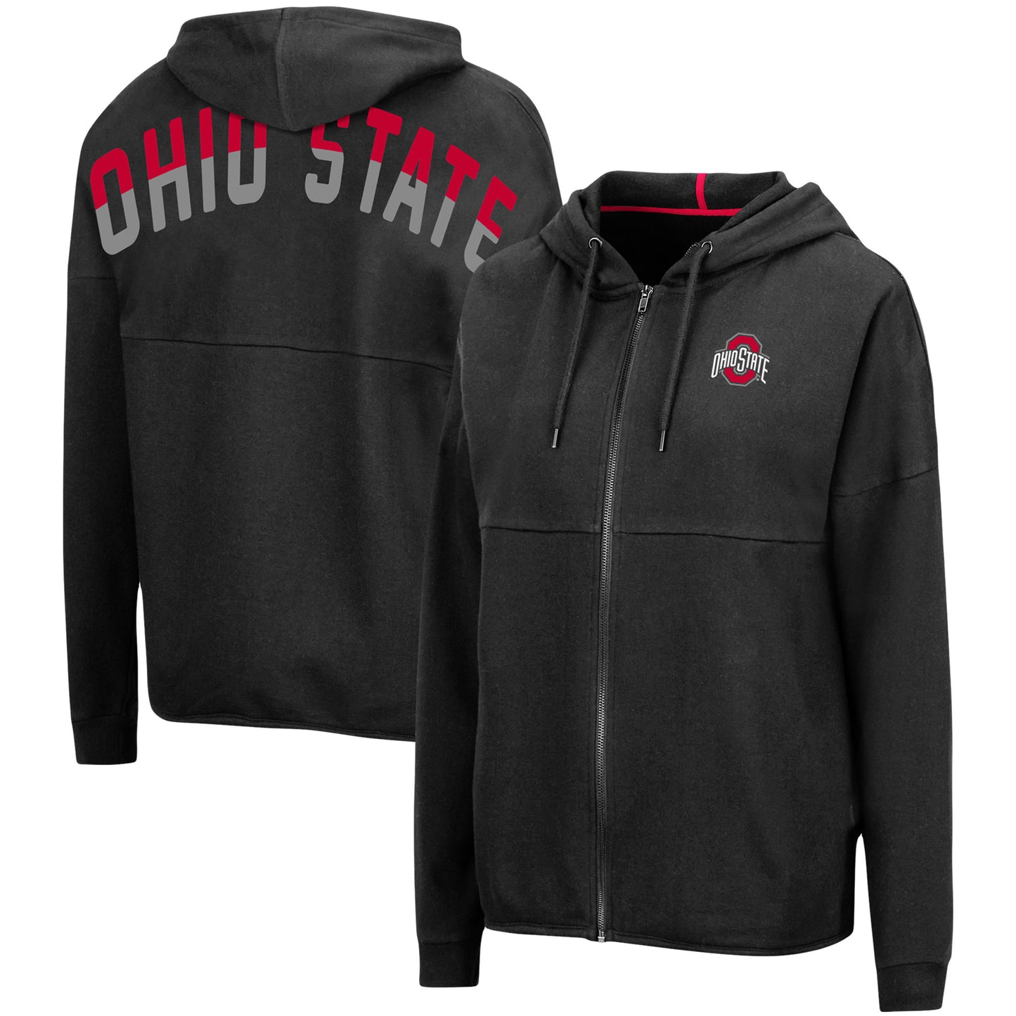 Women's Colosseum Black Ohio State Buckeyes Two-Hit Full-Zip Hoodie