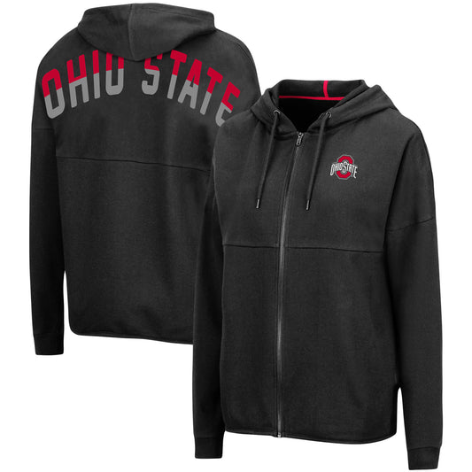 Women's Colosseum Black Ohio State Buckeyes Two-Hit Full-Zip Hoodie