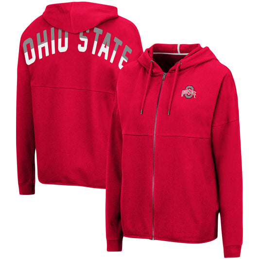 Women's Colosseum Scarlet Ohio State Buckeyes Two-Hit Full-Zip Hoodie