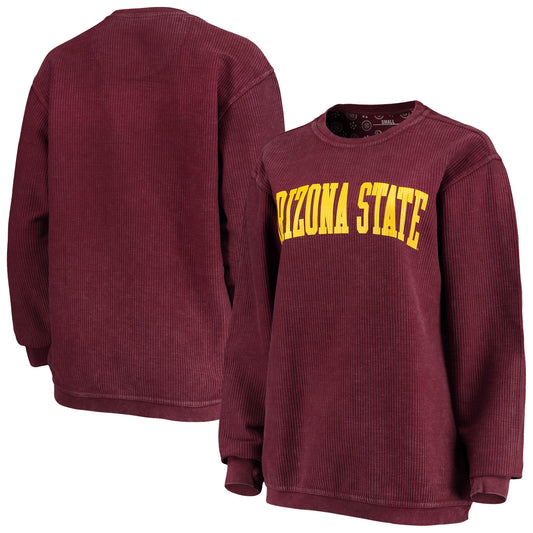 Women's Pressbox Maroon Arizona State Sun Devils Comfy Cord Vintage Wash Basic Arch Pullover Sweatshirt