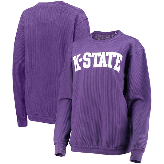 Women's Pressbox Purple Kansas State Wildcats Comfy Cord Vintage Wash Basic Arch Pullover Sweatshirt