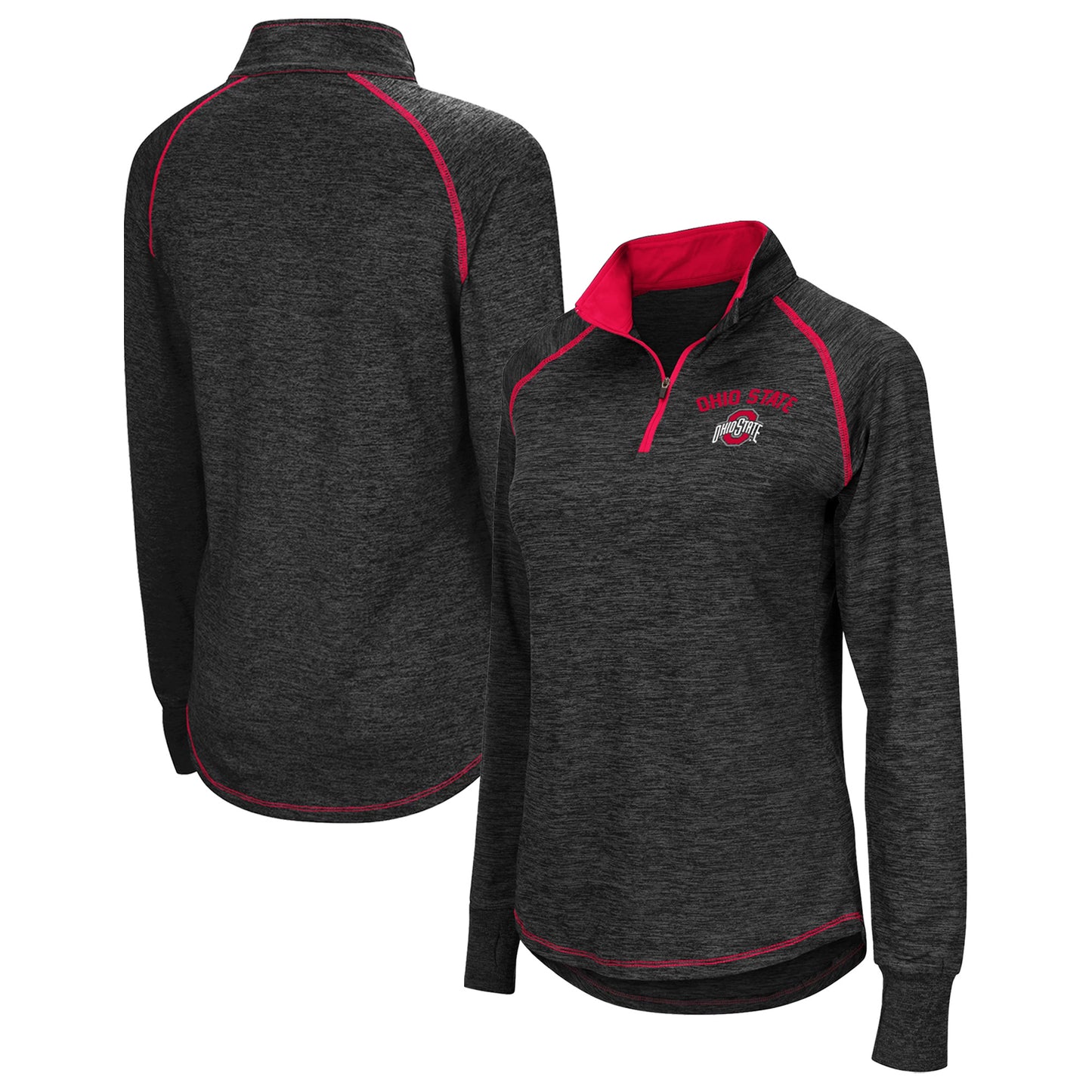 Women's Colosseum Heather Black Ohio State Buckeyes Bikram Lightweight Fitted Quarter-Zip Long Sleeve Top