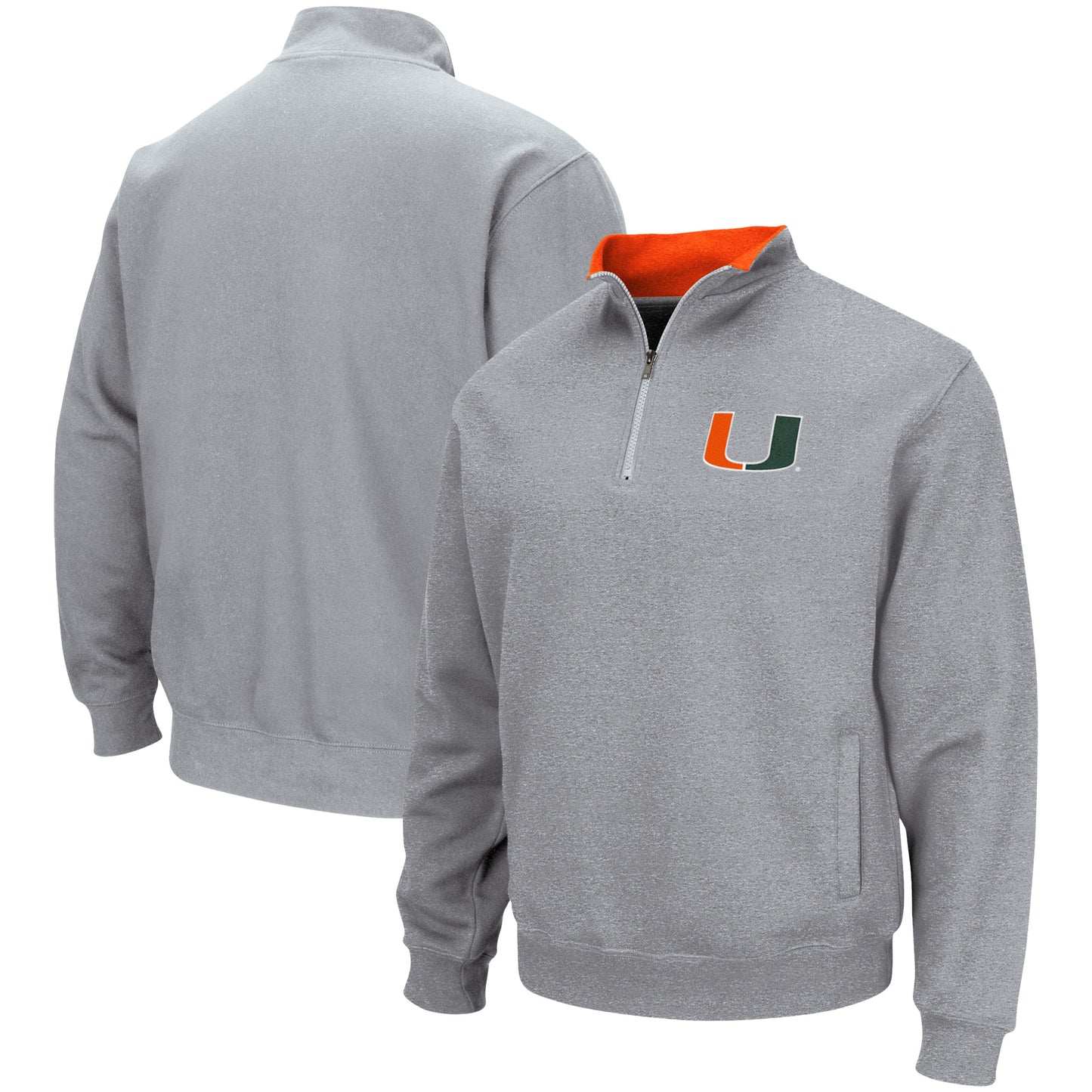 Men's Colosseum Heathered Gray Miami Hurricanes Tortugas Team Logo Quarter-Zip Jacket