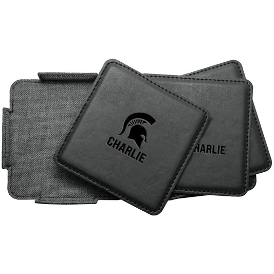 Michigan State Spartans 4-Pack Personalized Leather Coaster Set