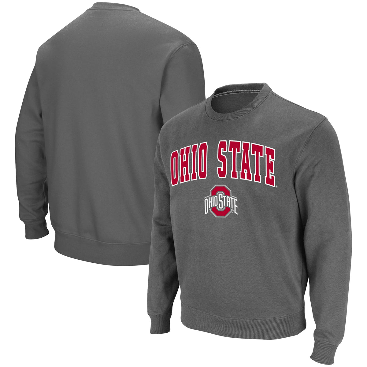 Men's Colosseum Charcoal Ohio State Buckeyes Team Arch & Logo Tackle Twill Pullover Sweatshirt
