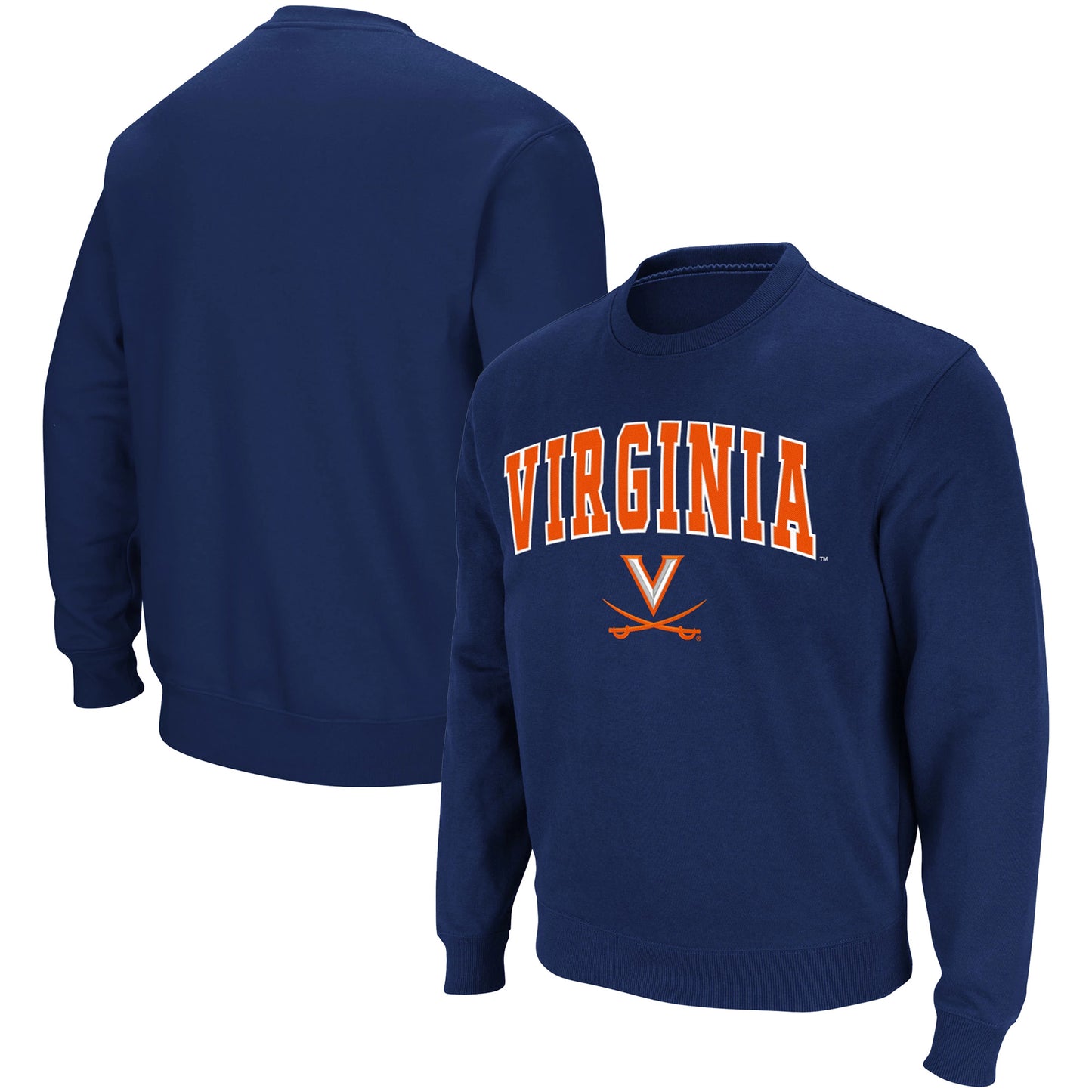 Men's Colosseum Navy Virginia Cavaliers Team Arch & Logo Tackle Twill Pullover Sweatshirt