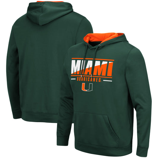 Men's Colosseum Green Miami Hurricanes Slash Stack 2.0 Pullover Hoodie