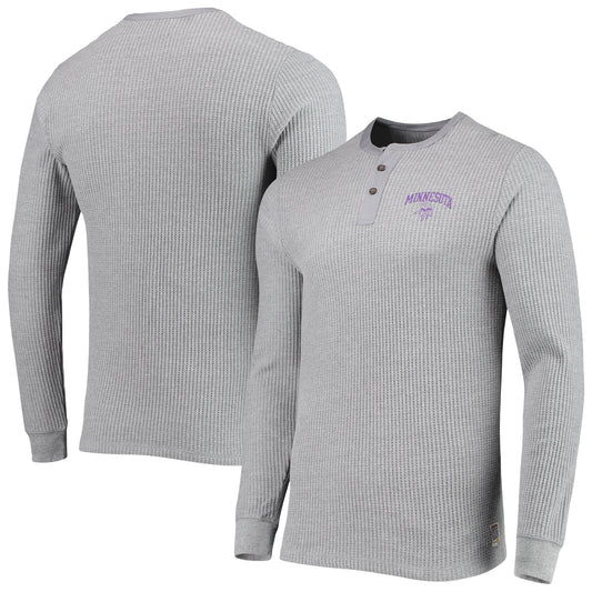 Men's Junk Food Heathered Gray Minnesota Vikings Thermal Henley Long Sleeve T-Shirt