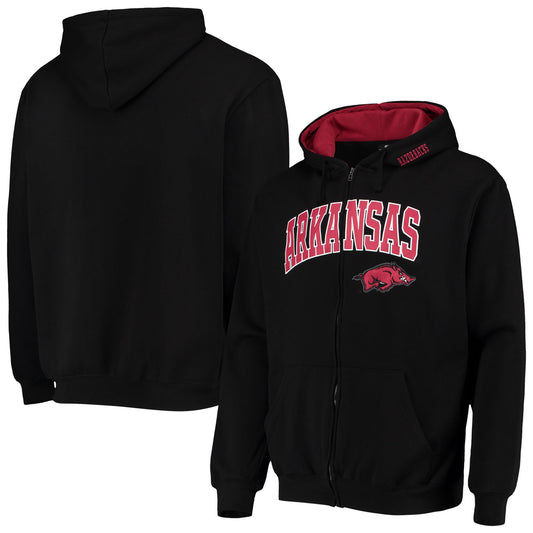 Men's Colosseum Black Arkansas Razorbacks Arch & Logo 3.0 Full-Zip Hoodie