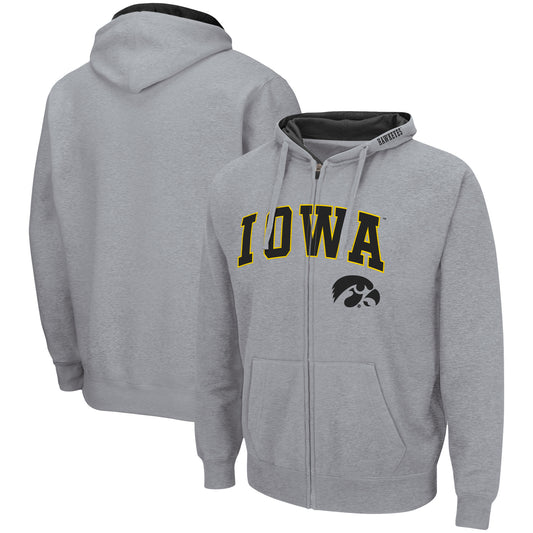 Men's Colosseum Heathered Gray Iowa Hawkeyes Arch & Logo 3.0 Full-Zip Hoodie