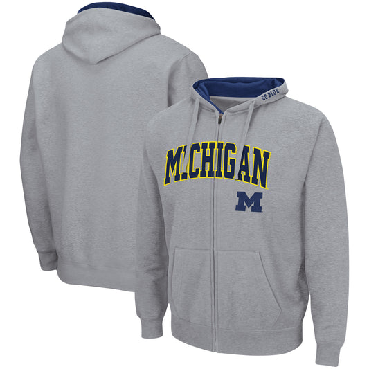 Men's Colosseum Heathered Gray Michigan Wolverines Arch & Logo 3.0 Full-Zip Hoodie