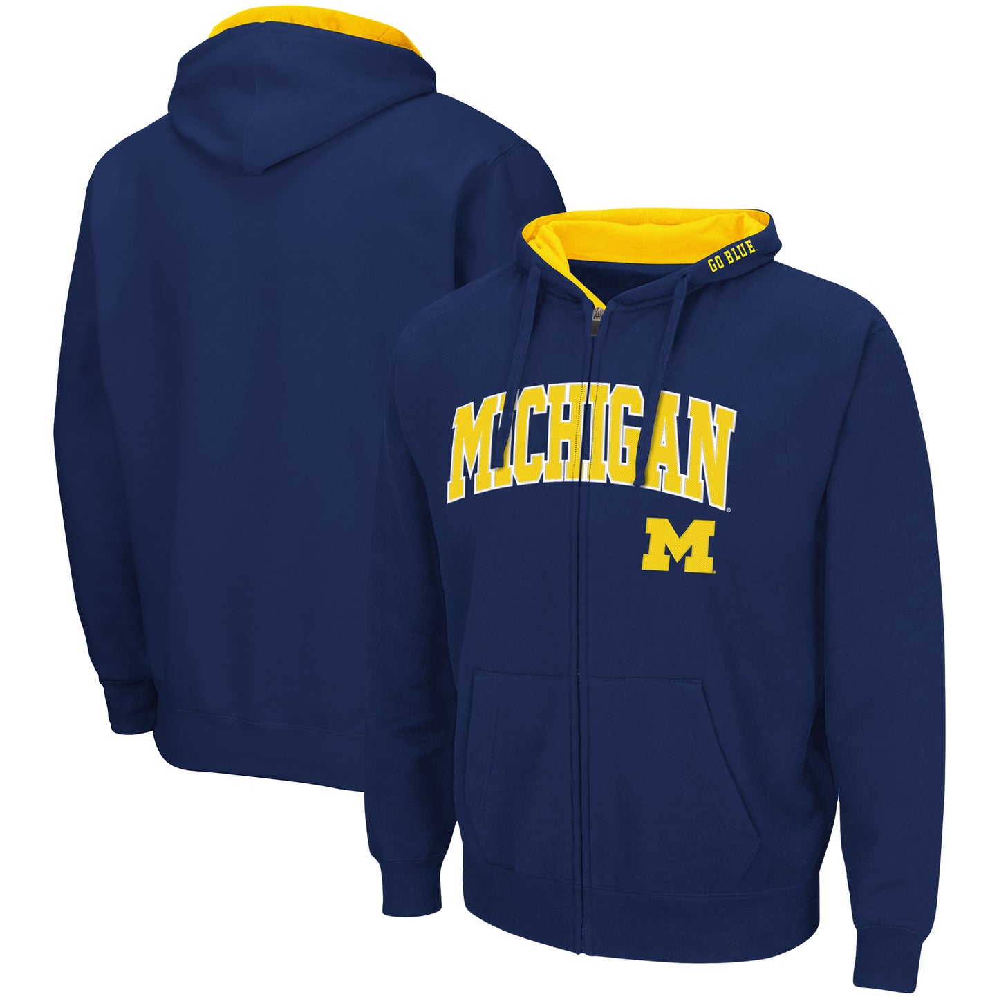 Men's Colosseum Navy Michigan Wolverines Arch & Logo 3.0 Full-Zip Hoodie