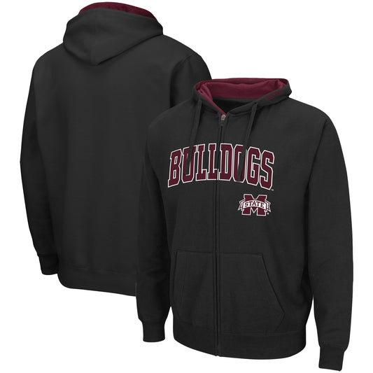 Men's Colosseum Black Mississippi State Bulldogs Arch & Logo 3.0 Full-Zip Hoodie