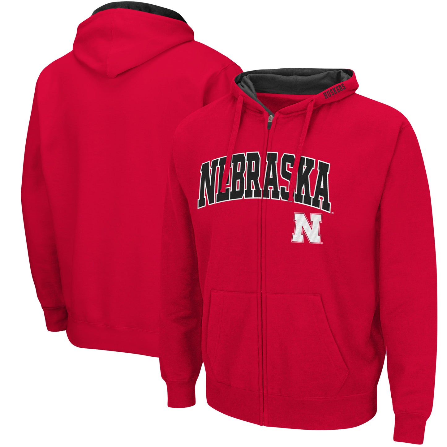 Men's Colosseum Scarlet Nebraska Huskers Arch & Logo 3.0 Full-Zip Hoodie