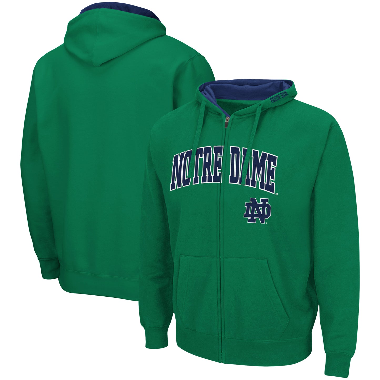 Men's Colosseum Green Notre Dame Fighting Irish Arch & Logo 3.0 Full-Zip Hoodie