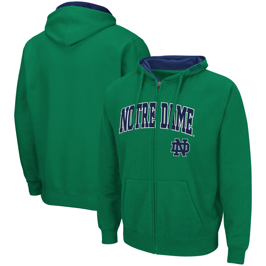 Men's Colosseum Green Notre Dame Fighting Irish Arch & Logo 3.0 Full-Zip Hoodie