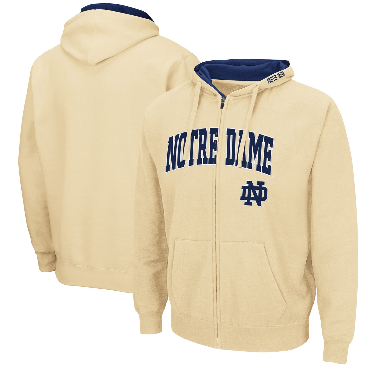 Men's Colosseum Gold Notre Dame Fighting Irish Arch & Logo 3.0 Full-Zip Hoodie