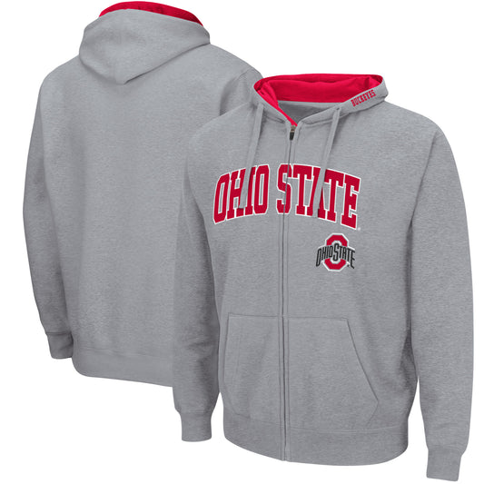 Men's Colosseum Heathered Gray Ohio State Buckeyes Arch & Logo 3.0 Full-Zip Hoodie