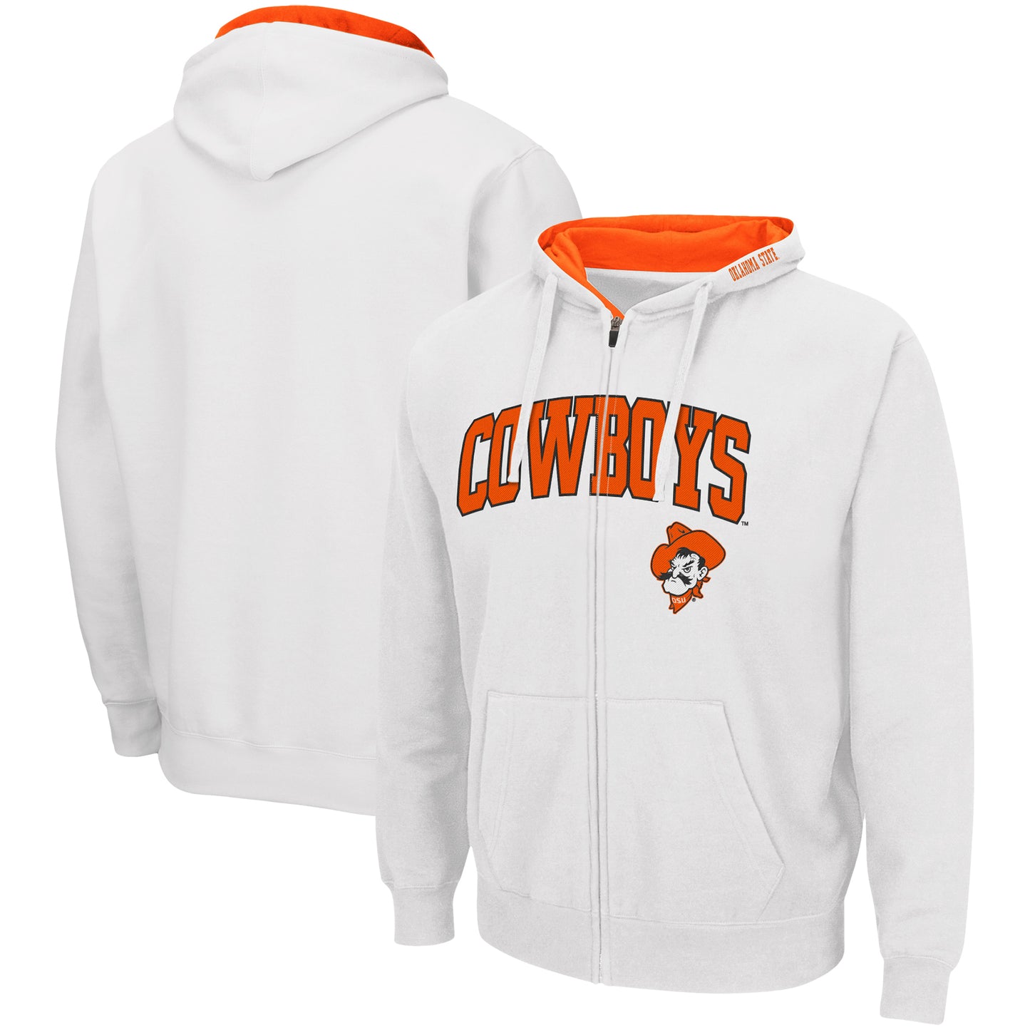 Men's Colosseum White Oklahoma State Cowboys Arch & Logo 3.0 Full-Zip Hoodie