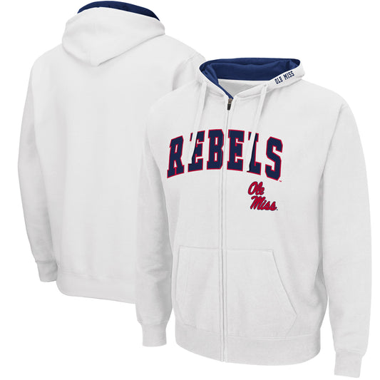 Men's Colosseum White Ole Miss Rebels Arch & Logo 3.0 Full-Zip Hoodie