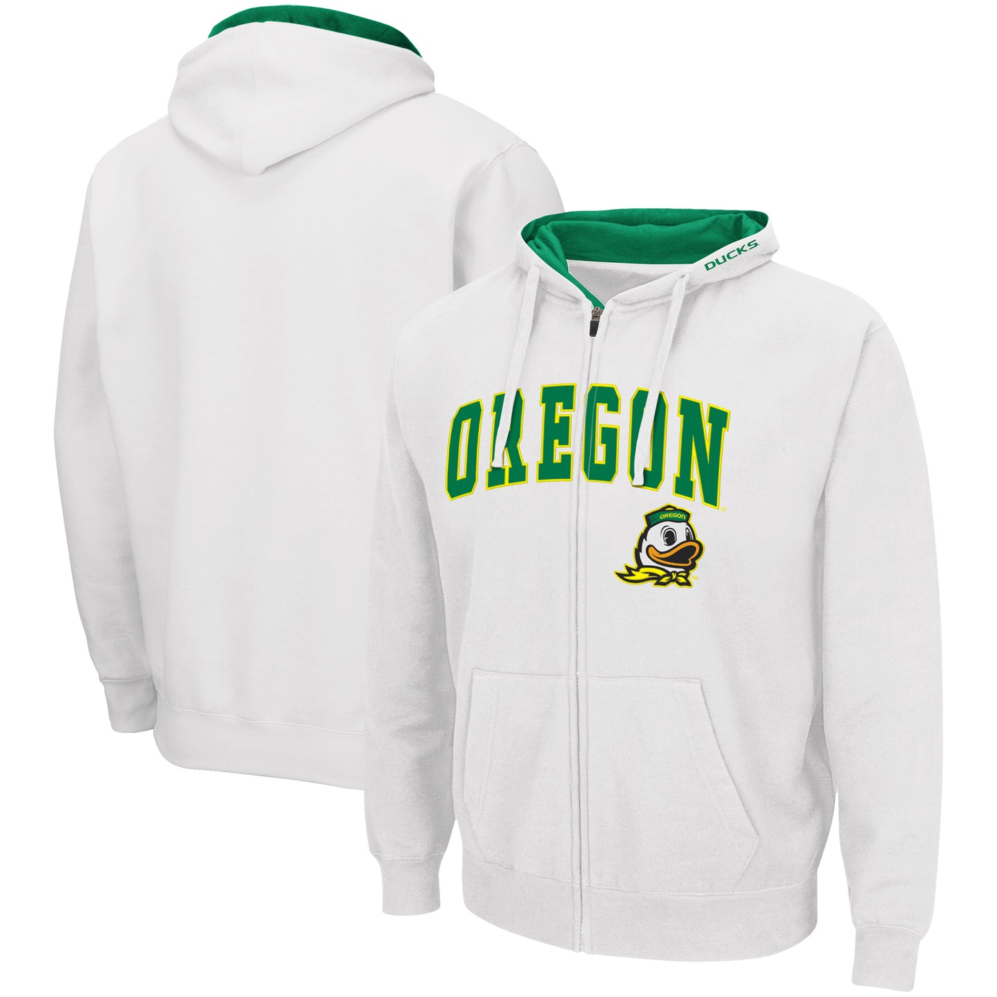 Men's Colosseum White Oregon Ducks Arch & Logo 3.0 Full-Zip Hoodie