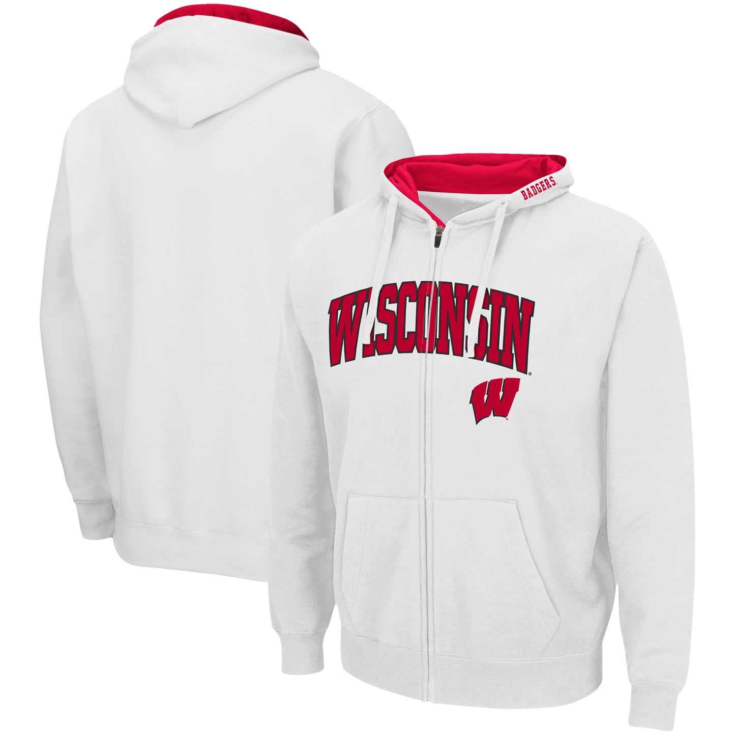 Men's Colosseum White Wisconsin Badgers Arch & Logo 3.0 Full-Zip Hoodie