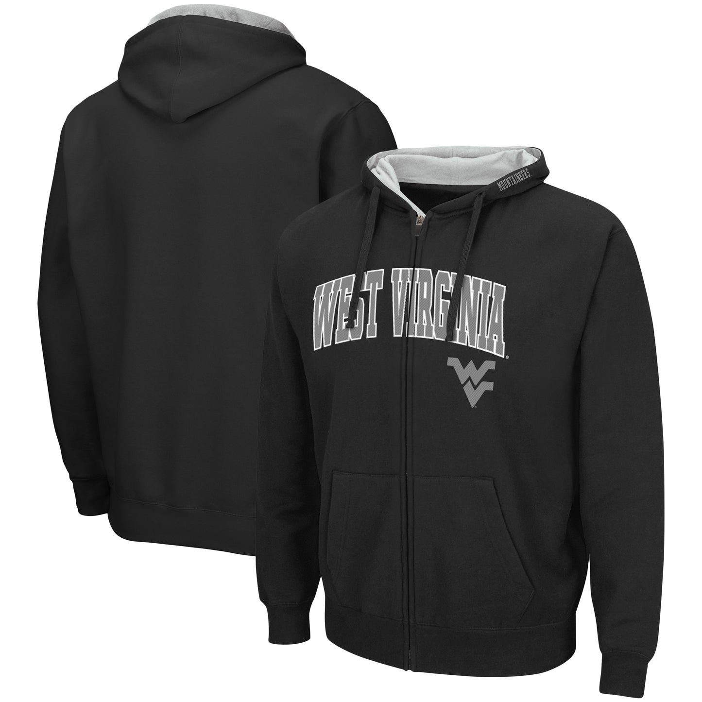 Men's Colosseum Black West Virginia Mountaineers Arch & Logo 3.0 Full-Zip Hoodie