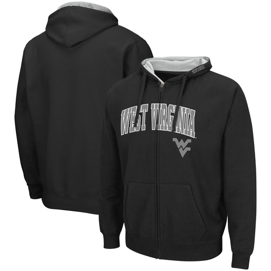 Men's Colosseum Black West Virginia Mountaineers Arch & Logo 3.0 Full-Zip Hoodie