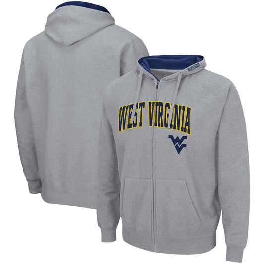 Men's Colosseum Heathered Gray West Virginia Mountaineers Arch & Logo 3.0 Full-Zip Hoodie