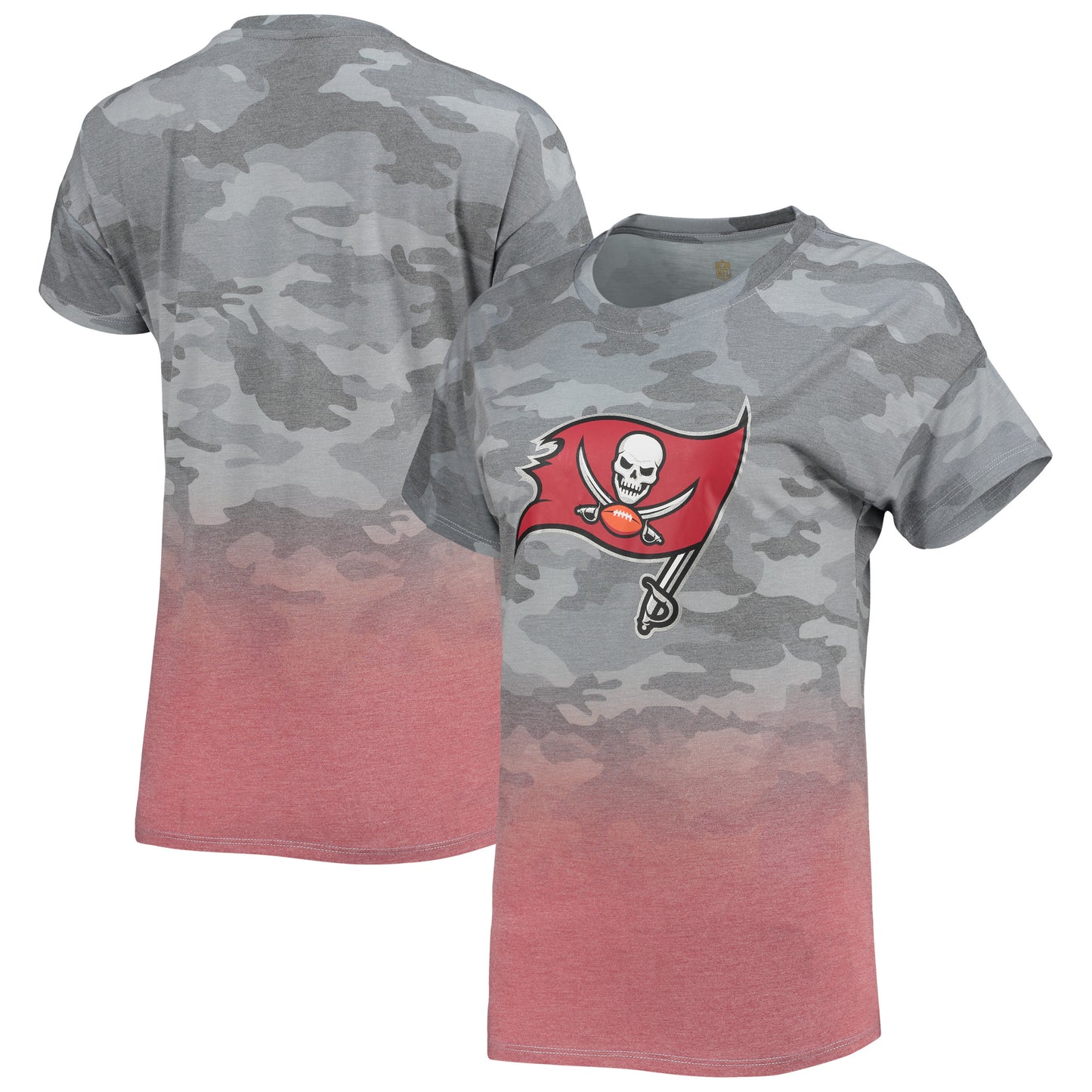 Juniors Gray/Red Tampa Bay Buccaneers Beth Camo Dip-Dye T-Shirt