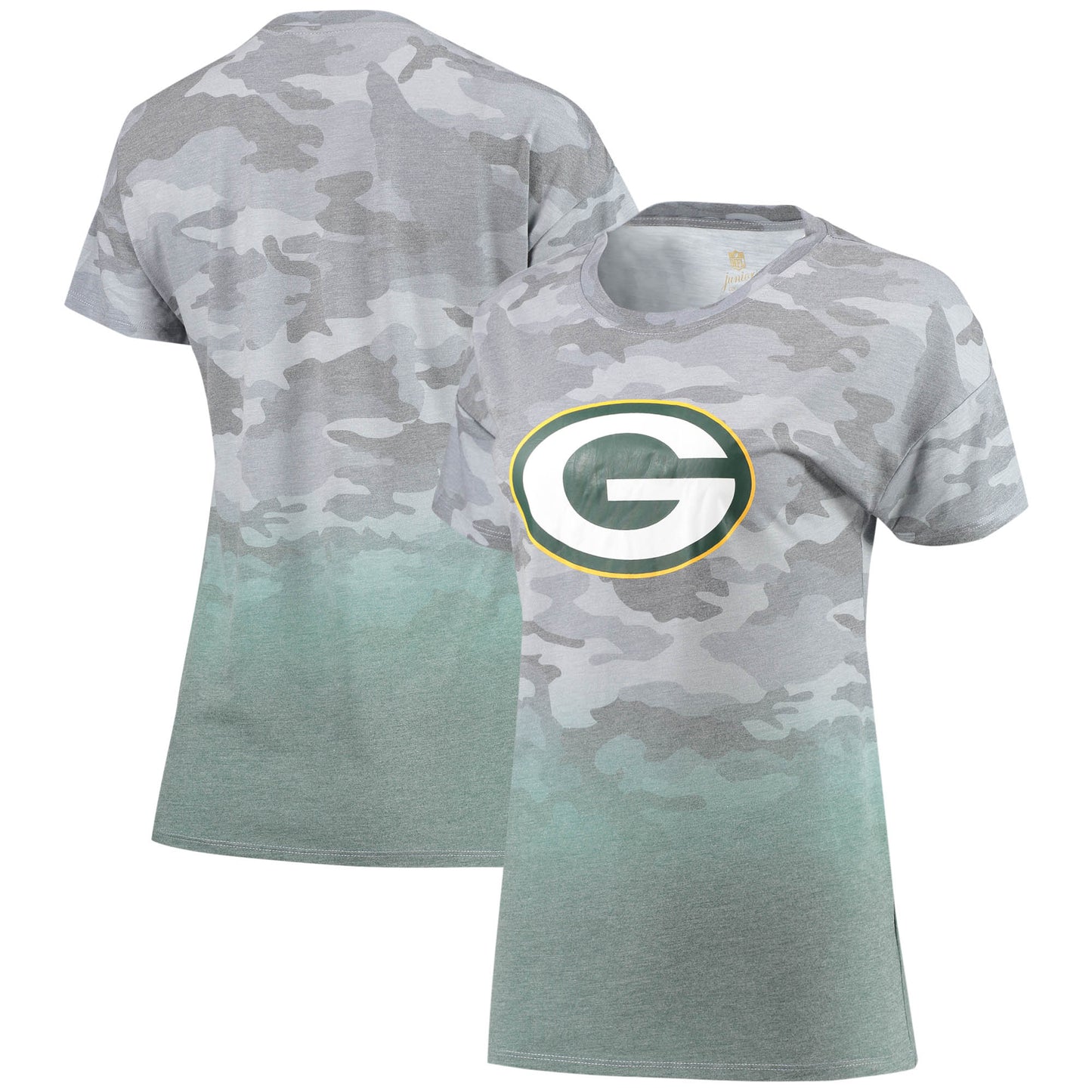 Juniors Gray/Green Green Bay Packers Beth Camo Dip-Dye T-Shirt