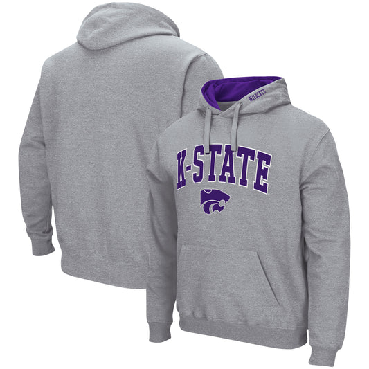 Men's Colosseum Heather Gray Kansas State Wildcats Arch & Logo 3.0 Pullover Hoodie