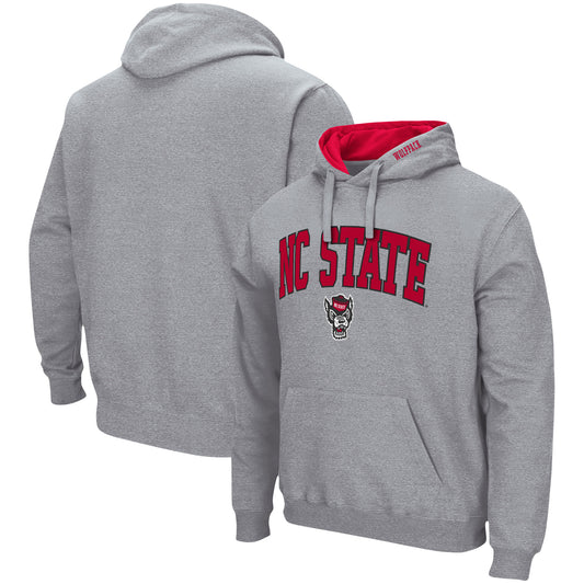 Men's Colosseum Heather Gray NC State Wolfpack Arch & Logo 3.0 Pullover Hoodie