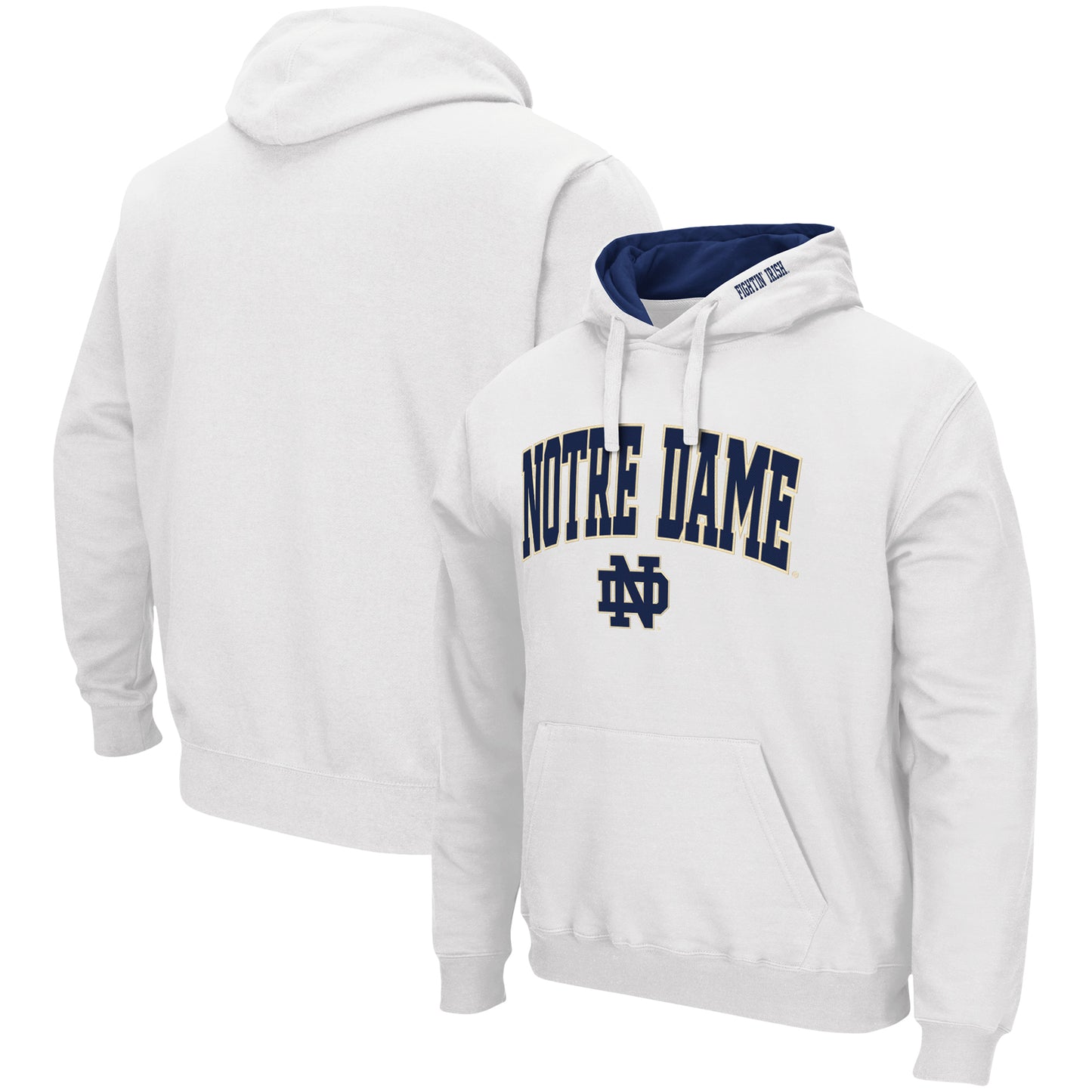 Men's Colosseum White Notre Dame Fighting Irish Arch & Logo 3.0 Pullover Hoodie