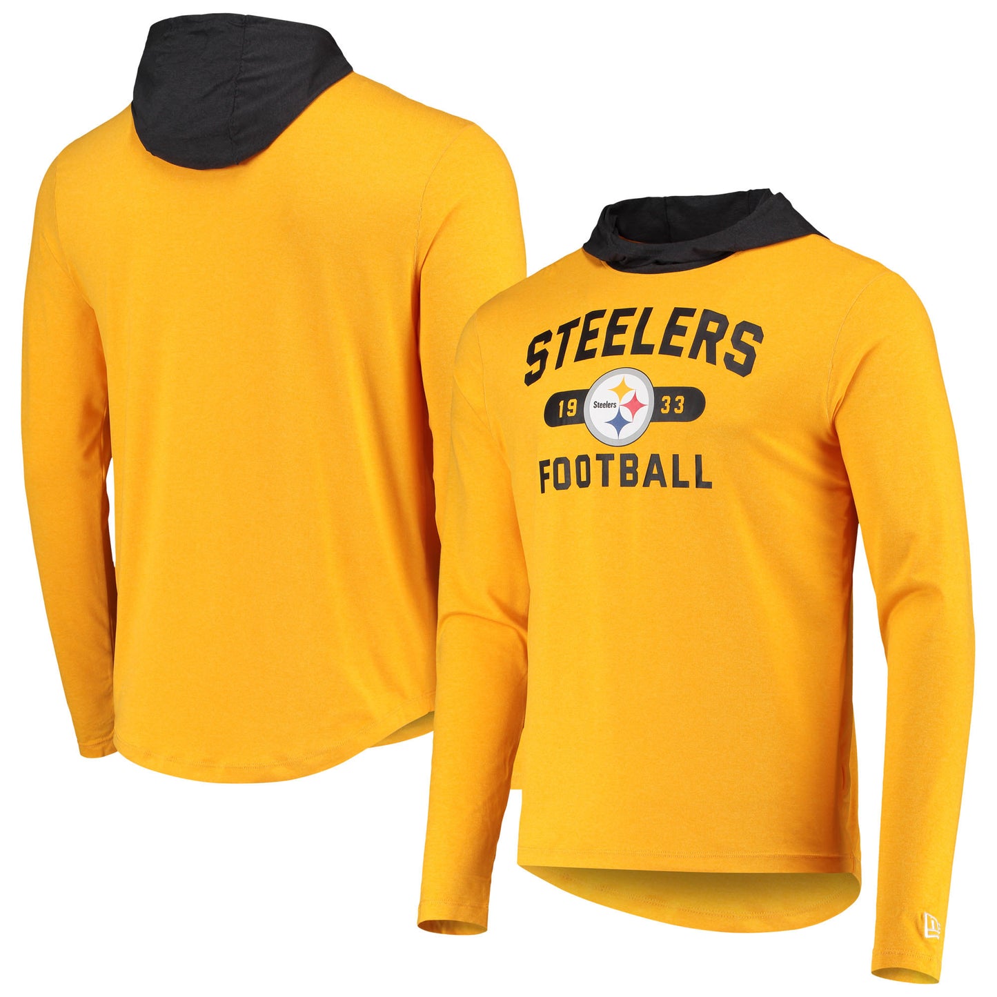 Men's New Era Gold/Black Pittsburgh Steelers Active Block Hoodie Long Sleeve T-Shirt