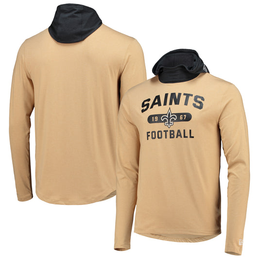 Men's New Era Gold/Black New Orleans Saints Active Block Hoodie Long Sleeve T-Shirt