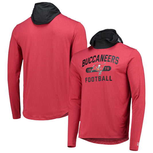 Men's New Era Red/Black Tampa Bay Buccaneers Active Block Hoodie Long Sleeve T-Shirt