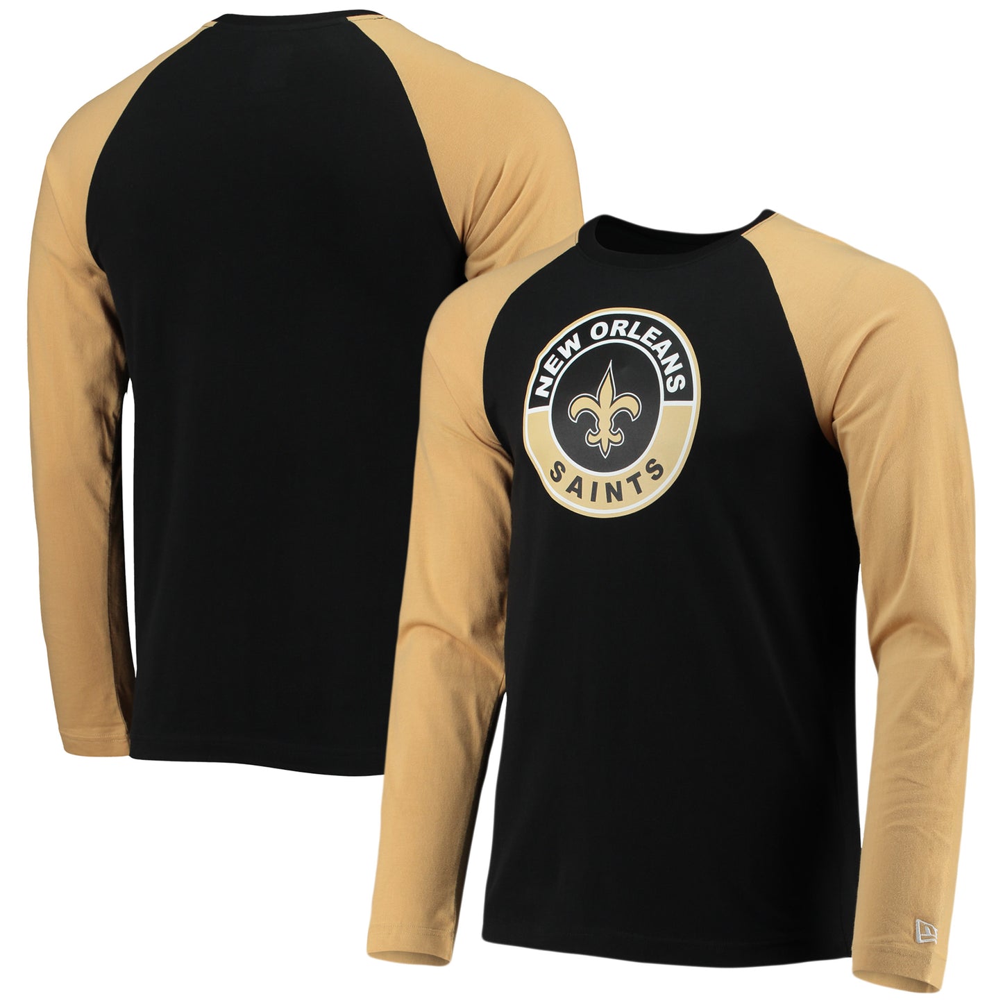 Men's New Era Black/Gold New Orleans Saints League Raglan Long Sleeve T-Shirt