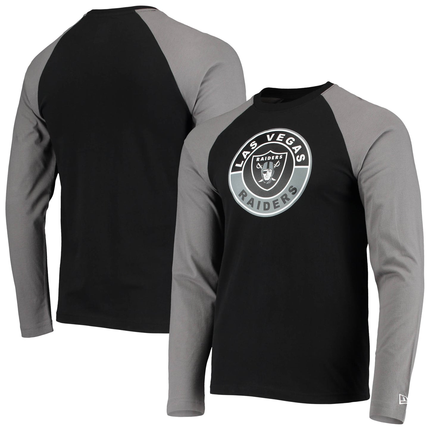 Men's New Era Black/Gray Las Vegas Raiders League Raglan Long Sleeve T-Shirt