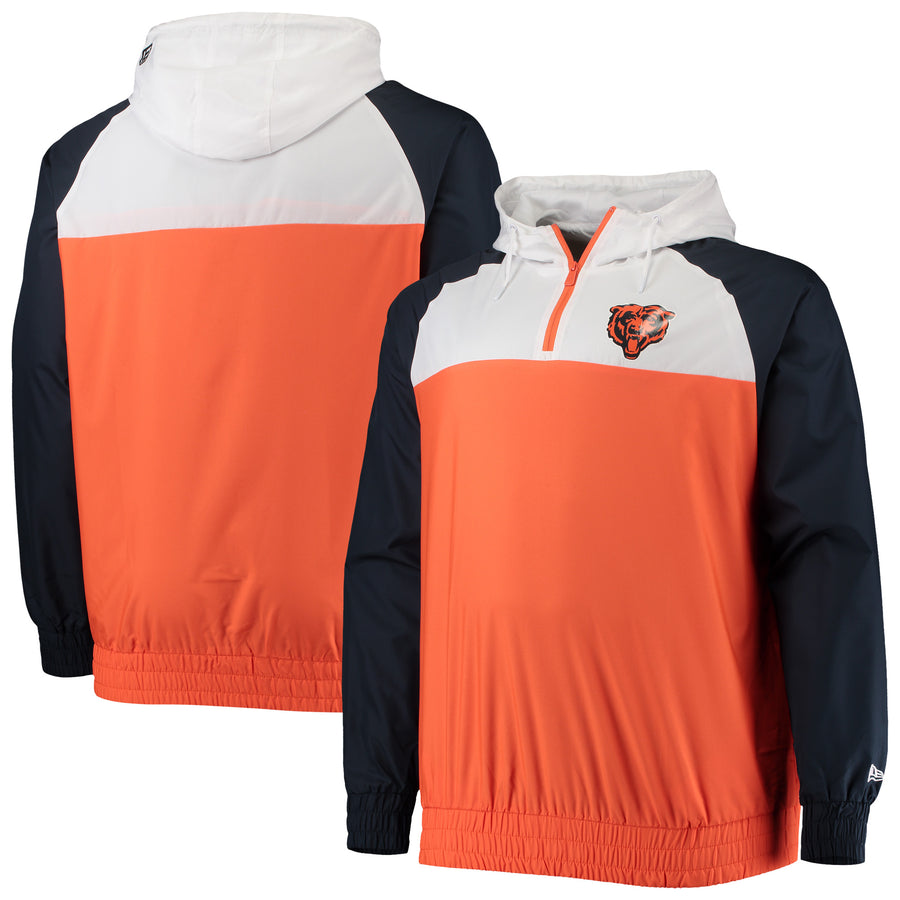 Men's New Era Orange/Navy Chicago Bears Big & Tall League Raglan Quarter-Zip Hoodie