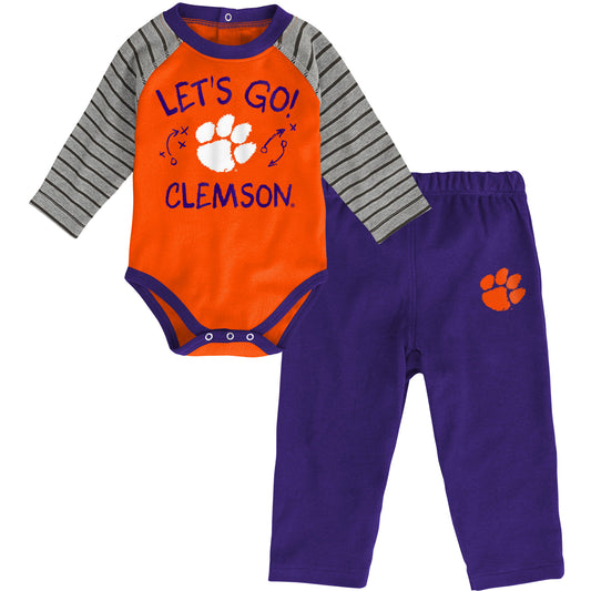 Newborn & Infant Orange/Purple Clemson Tigers Touchdown 2.0 Raglan Long Sleeve Bodysuit & Pants Set