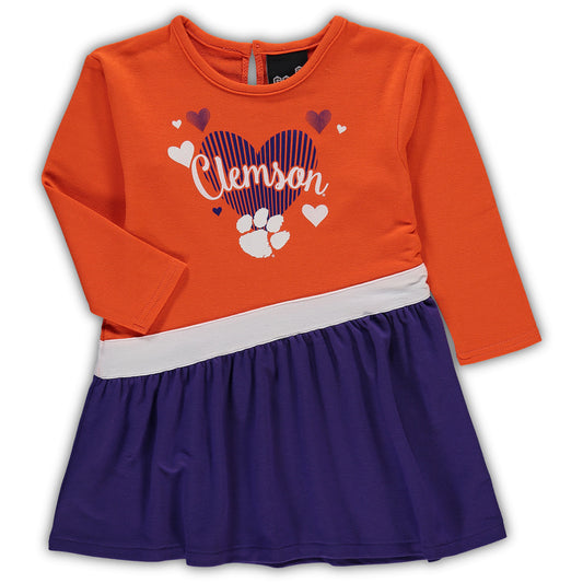 Girls Infant Orange Clemson Tigers Heart French Terry Dress