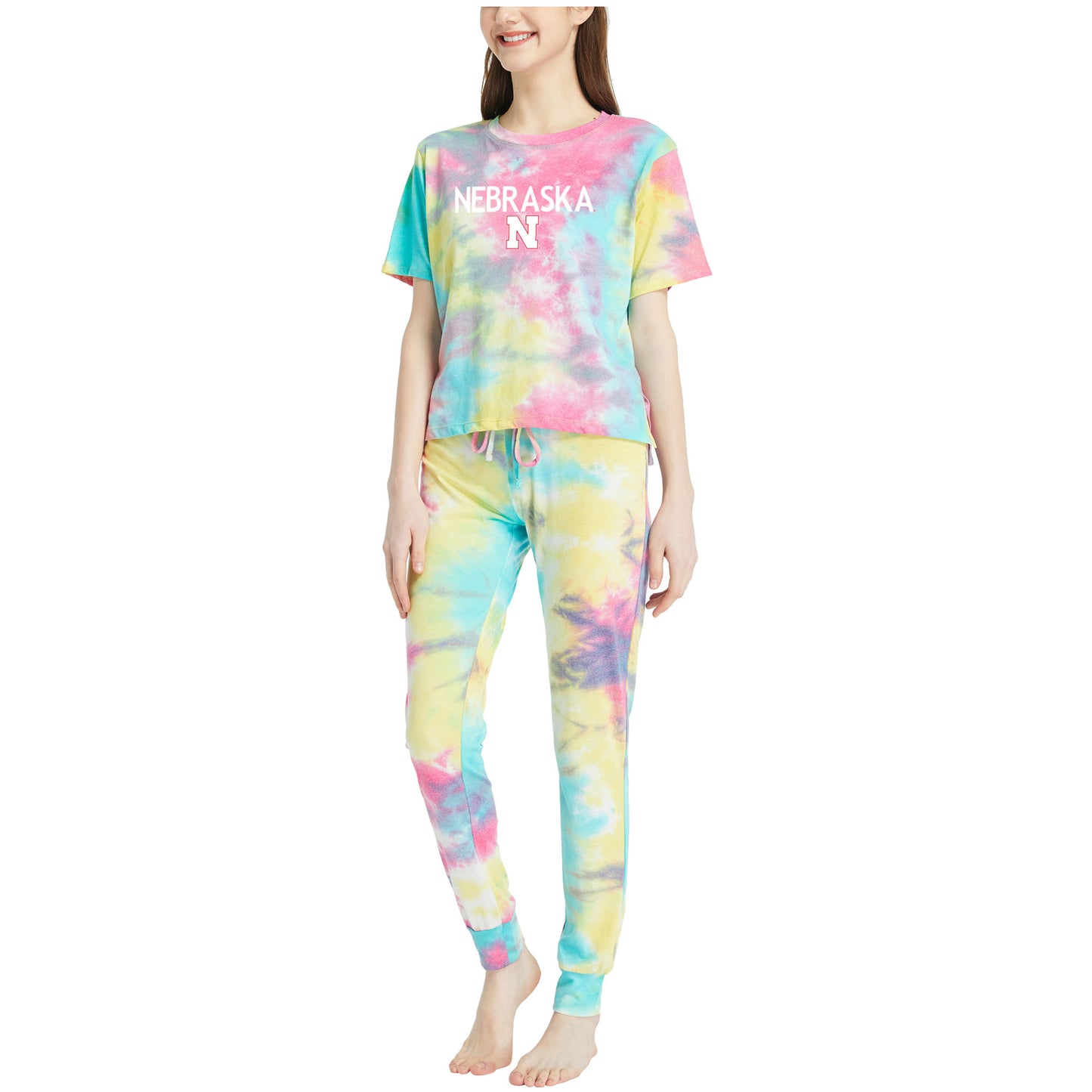 Women's Concepts Sport Nebraska Huskers Velodrome Tie-Dye Top & Jogger Pants Set