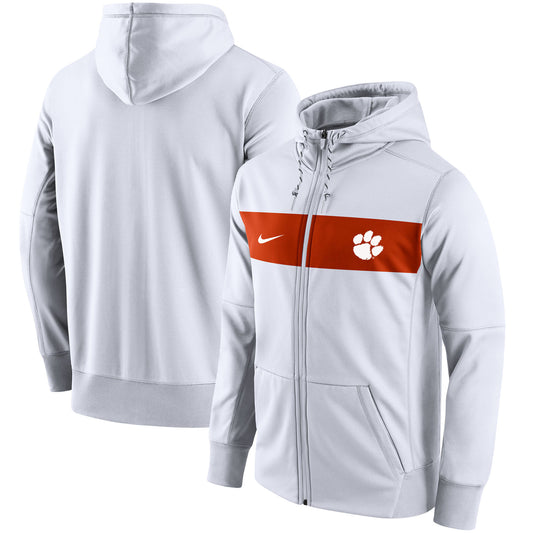 Men's Nike White Clemson Tigers Logo Performance Full-Zip Hoodie
