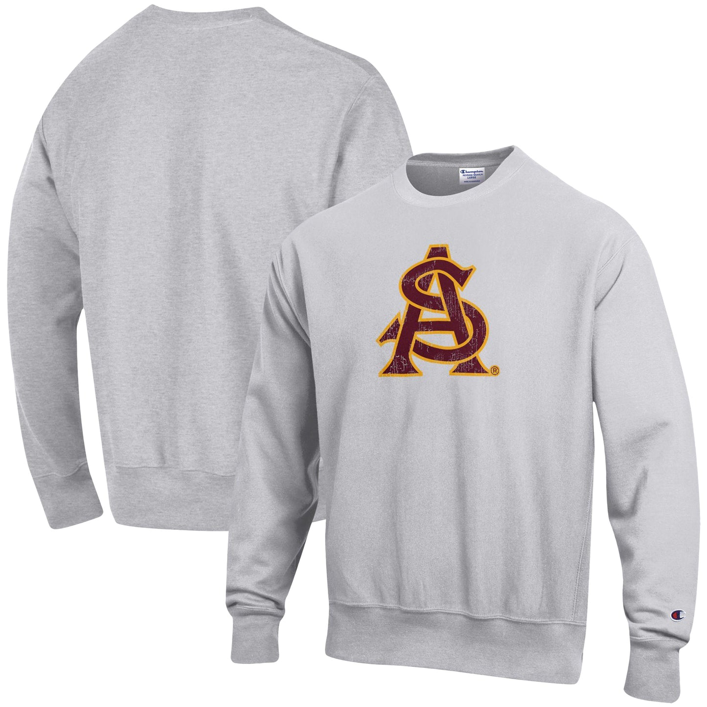 Men's Champion Heathered Gray Arizona State Sun Devils Vault Logo Reverse Weave Pullover Sweatshirt