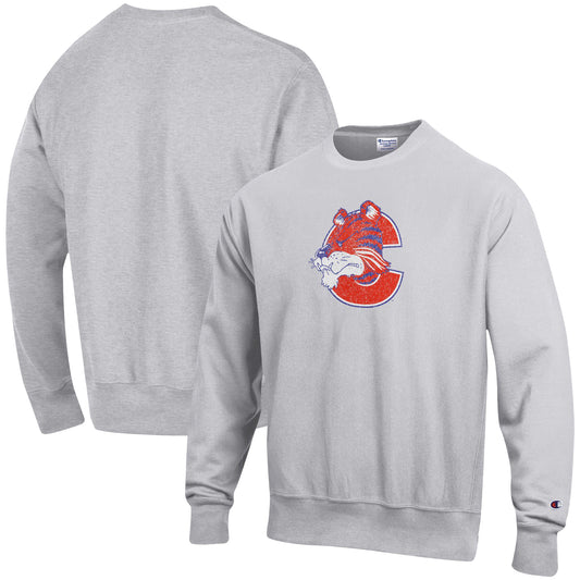 Men's Champion Heathered Gray Clemson Tigers Vault Logo Reverse Weave Pullover Sweatshirt