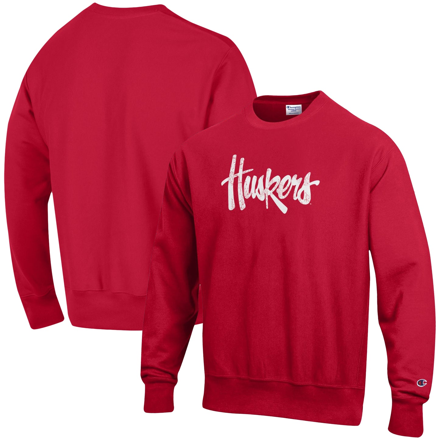 Men's Champion Scarlet Nebraska Huskers Vault Logo Reverse Weave Pullover Sweatshirt