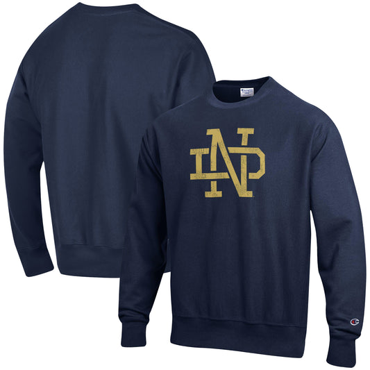 Men's Champion Navy Notre Dame Fighting Irish Vault Logo Reverse Weave Pullover Sweatshirt