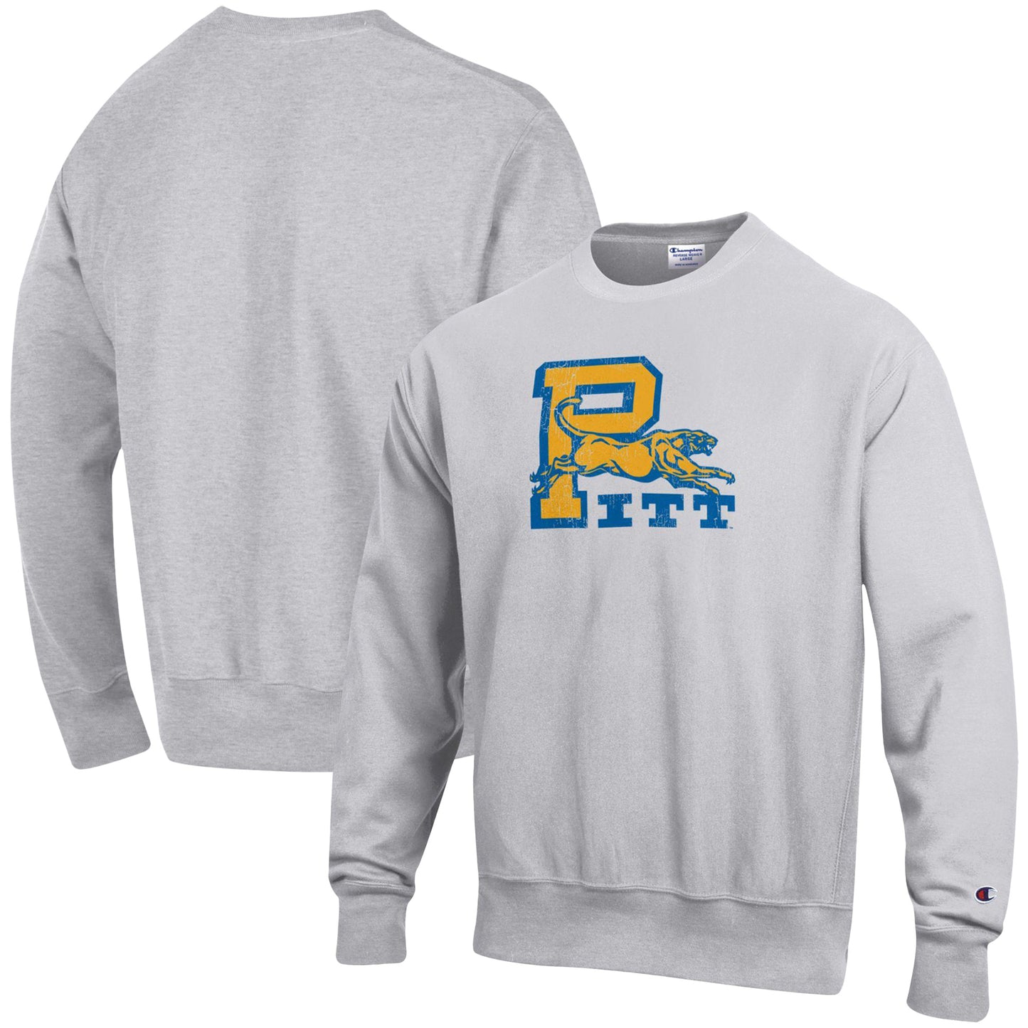 Men's Champion Heathered Gray Pitt Panthers Vault Logo Reverse Weave Pullover Sweatshirt